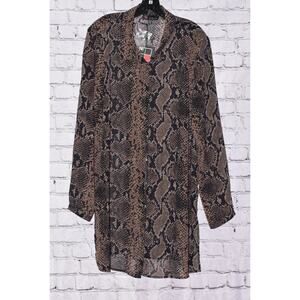 CARRE NOIR  Sheer Snake Print Button Down Chiffon Tunic Collar Blouse Size XL